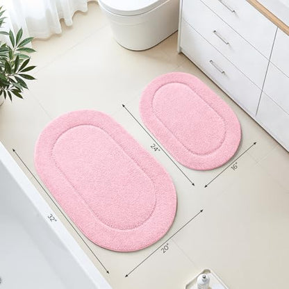 HOMEIDEAS Pink Bathroom Rug Sets 2 Piece 20" x 32" + 16" x 24" | Microfiber Bath Mats, Non-Slip TPR Backing, Ultra Absorbent & Quick Dry, Machine Washable for Bathroom, Shower, Tub - color: Pink