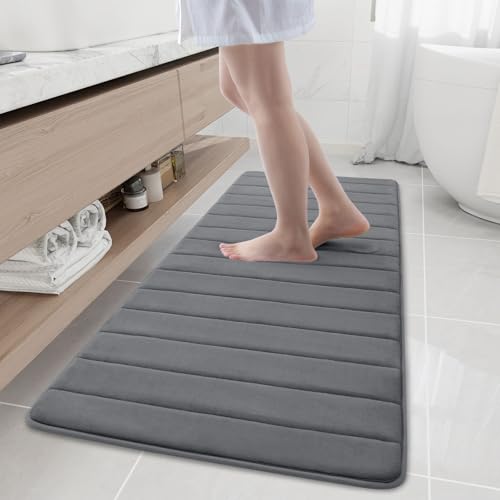 Buganda Memory Foam Bath Mat 59 x 20, Ultra Soft Absorbent Bathroom Rugs | Grey, Machine Washable Quick Dry Bath Mats for Bathroom Floor, Shower and Tub, Home Decor Accessories - color: Grey, size: 59" X 20"