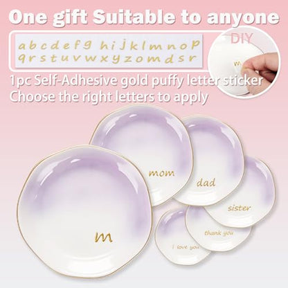 LUCKINEE Ceramic Jewelry Tray Round Ring Dish Trinket Dish Gifts for Women | Personalized Birthday Gifts for Mom Dad,Sisters and Friends,with 1pc Gold Puffy Letter Sticker A-Z, With 1pc Greeting Card - color: DIY Style 2- A-Z