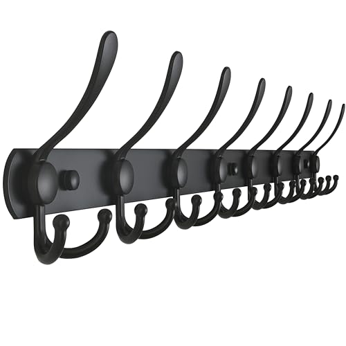 Coat Rack Wall Mount - 29.5” Long 8-Tri-Hooks Heavy Duty Coat Hanger Rail Wall Hooks for Hanging Coats Hats Clothing Clothes Purse Mudroom Entryway, Black - color: Black, size: L=29.5” (1 Pcs)