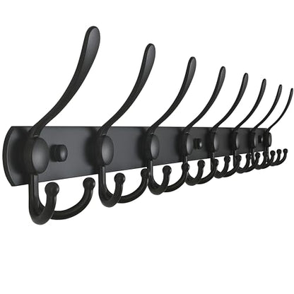 Coat Rack Wall Mount - 29.5” Long 8-Tri-Hooks Heavy Duty Coat Hanger Rail Wall Hooks for Hanging Coats Hats Clothing Clothes Purse Mudroom Entryway, Black - color: Black, size: L=29.5” (1 Pcs)