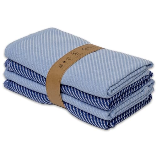Ossano Extra Soft Kitchen Hand Towels - 4 Pack, (20" x 30") - Large & Cozy - Versatile as, Turkish Dish Towels, Large Kitchen Towels, Dish Towel for Drying, Bathroom Hand Towels, Denim and Dark Blue - color: Denim and Dark Blue
