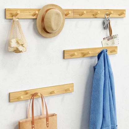 Forbena Natural Wood Coat Rack Wall Mount Set of 4, Wooden Wall Hooks for Bathroom Towels, Vertical Coat Hanger for Kids Room, Boys Girls Bedroom, Office, Entryway Keys Hats and Shoes -16 Hooks - color: Bamboo Wood