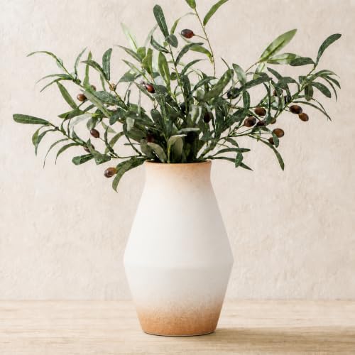 Rustic Farmhouse Ceramic Vase, 10 Inch | Stone Pottery Flower Vase for Pampas Grass, Bathroom, Living Room, Shelf and Home Decor - color: Brown and White, size: 10 inch