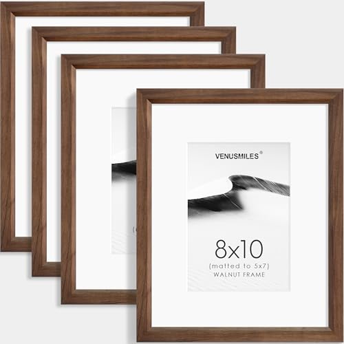 8x10 Picture Frame Set of 4 Natural Solid Walnut Photo Frames with 5x7 Removable Mat Wall Hanging Large Handcrafted Frame with HD Plexiglass Wall and Tabletop Display Large Poster Frame - color: Walnut, size: 8X10,4P