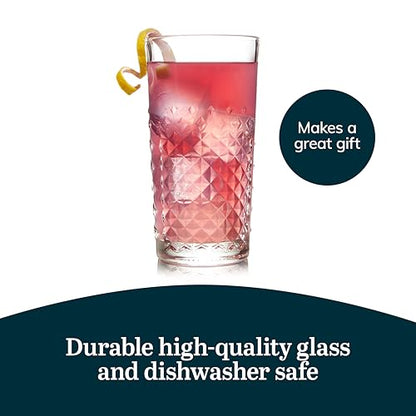 Libbey Carat Tumbler Glasses Set of 4, Faceted 14 oz Drinkware Glasses Set, Dishwasher Safe Tall Drinking Glasses for Cocktails, Soda, and More - color: Carats Tumbler