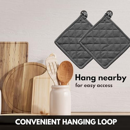 Oven Mitts + Pot Holders 100% Cotton Heat Resistant Oven Gloves (7"x13") & Hot Pads (8"x8") for Gifts Cooking BBQ Baking Grilling - Grey - color: Gray