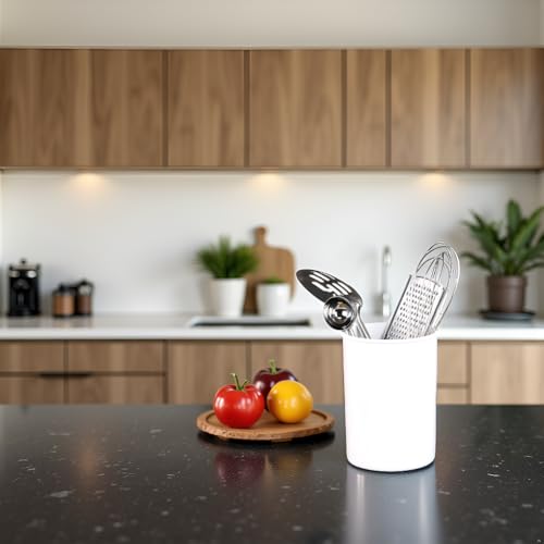 Reston Lloyd 6 Piece Kitchen Utensil Holder for Kitchen Counter, Utensils Crock with Heat Resistant Spoon, Slotted Spoon, Ladle, Spatula BPA Free, White - color: White, size: Utensil Holder Set