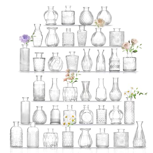 Bud Vases Set of 40 Pcs,Small Flower Vases for Centerpieces,Glass Bud Vase in Bulk Clear,Vintage Bud Vase for Wedding Table Centerpieces Decoration, Home Table Party Decor, Christmas,Anniversary - color: 40pcs-clear