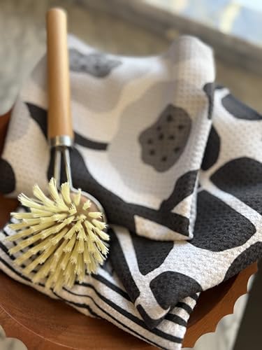 Kitchen Towels, Dish Towels for Kitchen, 3 Pc Kitchen Towel Set | Microfiber Waffle Towels, 16 x 26 inches, with Hanging Loops, Reusable Tea Towels, Cute Kitchen Towels - 3 Pack - color: Black/Gray