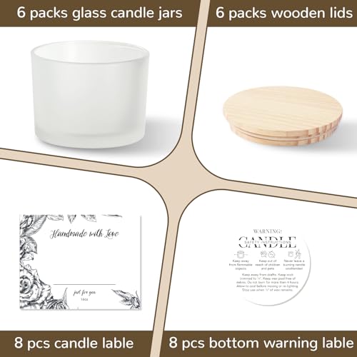 6 PCS 16 oz Frosted White Glass Candle Jars - 3 Wick, Empty Candle Containers for Candle Making Supplies - color: Frosted White
