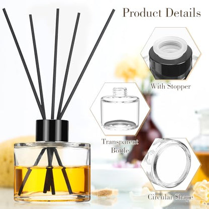 10 Set Reed Diffuser Bottles, 100ml Glass Jars with Stick, Clear | Empty Glass Bottles, Refillable Fragrance, Black Caps, Inner Stoppers, for DIY Scent Blends, Living Room Home, No Oils - color: Clear