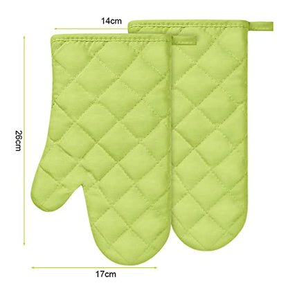 AUAUY Green Oven Mitts, 1 Pair Kitchen Mittens, 392°F Heat Resistant Oven Gloves Non-Slip Kitchen Gloves for Oven, BBQ Gloves-Oven Mitts Infill Cotton Cooking Gloves for Oven Grilling Cooking Baking - color: Green