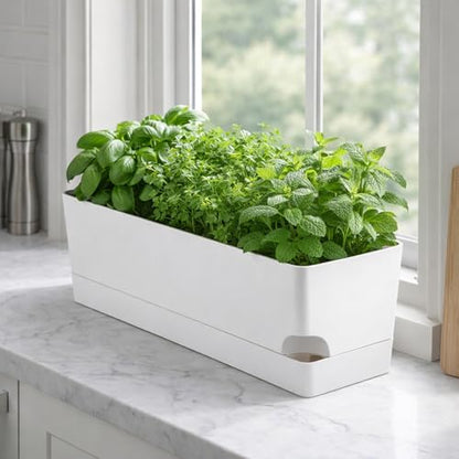 Party Zealot Window Boxes Planters, 3 Pack Self Watering Pots for Indoor Plants 17 Inch Rectangular Planter Rectangle Flower Pots Long Plant Pot Large Window Sill Herb Planter Box, White - color: White