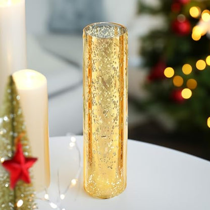 WGVI Hurricane Candle Holder Sleeve, W: 3", Ht: 14", Gold Speckled Glass Cylinder Open Both Ends, Chimney Tube Shade, 2 Pieces - color: Gold Speckle, size: 3x14"H