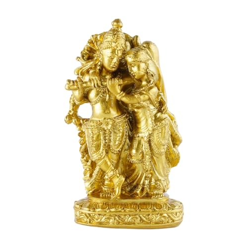 Radha Krishna Idol Hindu God Statue for Home Mandir Indian Decor Gold Plated Resin Krishna Statue for Pooja Decorations for Home and Beautiful Indian Gifts for Family Friends - color: Gold