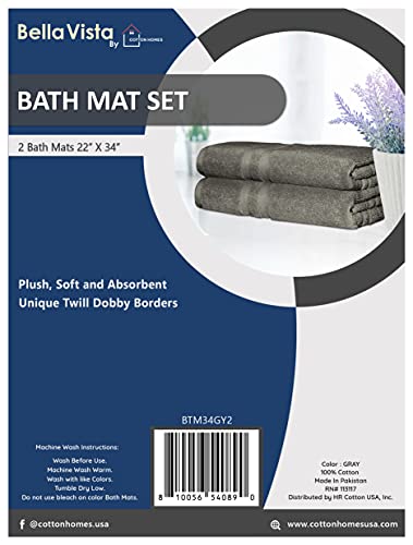 Bella Vista Cotton Bath Mat 2 Pc Set with Free 4 Washcloths-Washable, Soft and Absorbent, 22 x 34 Inches- Virgin Ring Spun Cotton. (Set of 2 Piece Bath Mats, C.Grey) - color: Charcoal Grey, size: Set Of 2 Piece Bath Mats