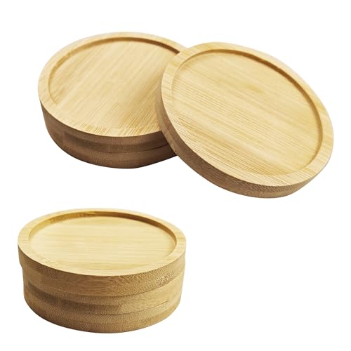 6Pcs 3” Bamboo Plant Saucer, Round Pot Tray for Indoor Planters, Succulent Holder Drainage Tray, Versatile Coaster Set for Home Office Decor - size: 3”