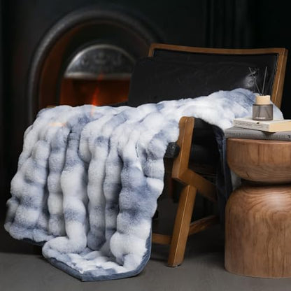 Faux Rabbit Fur Bubble Throw Blanket, 50"x60", Cloud Blue | Ultra Soft, Luxury Faux Rabbit Fur Throw, Thick Warm Bubble Blanket, Cozy Fluffy Reversible, for Bed, Couch, Chair, Sofa - color: Marble Cloud Blue, size: 50"x60"