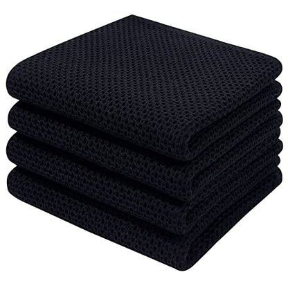 Homaxy 100% Cotton Waffle Weave Kitchen Dish Towels 4-Pack, Black | 13 x 28 Inches, Ultra Soft Absorbent Dish Towels, Quick Drying Cleaning Towels - color: Black, size: 13 X 28 - 4 Pack