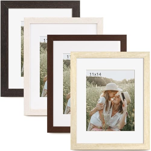 Momentworth 11x14 Picture Frame with Mat for 8x10 Set of 4, Multicolour Wood Grain 11 x 14 Gallery Wall Picture Frames for Wall Mounting(4 Pack, Multicolour) - color: Multicolour, size: 11x14 - 4 pack