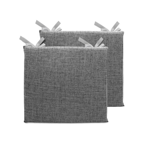 Lifup 2 Pack Chair Cushion, Square Dining Chair Pads Grey 2 15 x 14 Inch | Memory Foam Pads, Non-Slip, Thick, Removable Cover with Ties, Seat Cushions for Kitchen Chairs, Home Office Restaurant - color: Grey 2, size: 2 Count 15 x 14 Inch