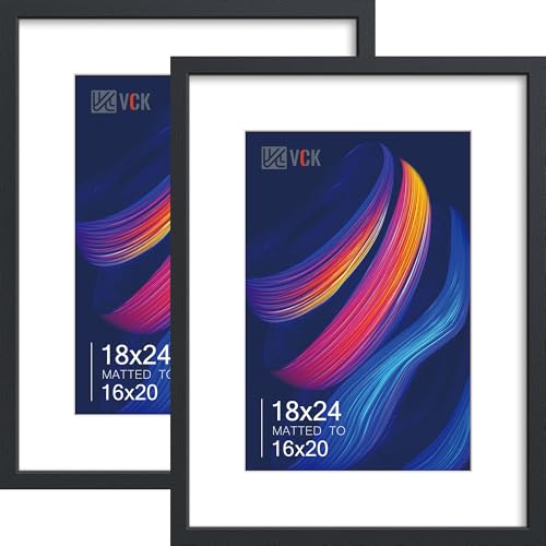 VCK 18x24 Frame 2 Pack, Black Wood, 16x20 Mat, for Concert Poster | Acid-Free Mat, HD Plexiglass, Vertical or Horizontal Wall Mount Display, for Gallery Wall, Photos, Poster, and Living Room - color: Black, size: 18x24, style: 2 Pack