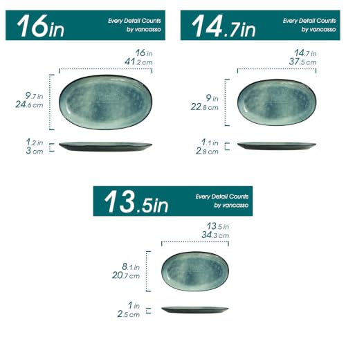 vancasso Ceramic Serving Platters Set of 3, Oval 16/14.7/13.5 Inch Stoneware Serving Dishes for Entertaining, Microwave Safe Serving Trays for Food, Turkey, Cheese, Party, Reactive Glaze Green - color: Green