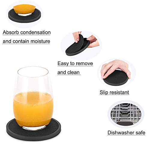 Absorbent Coasters for Drinks with Holder - 6packs, Silicone Coaster with Soft Felt Insert, Black (Coasters with Holder, Black) - color: Black
