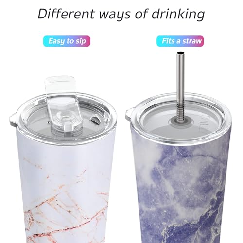 THILY Stainless Steel Vacuum Insulated Tumbler 26 oz Triple-Insulated Travel Mug with Splash-Proof Lid, for Iced Coffee and Hot Beverage, Gold Marble + Blue Marble - color: Gold Marble + Blue Marble, size: 26 Ounce (Pack of 1)