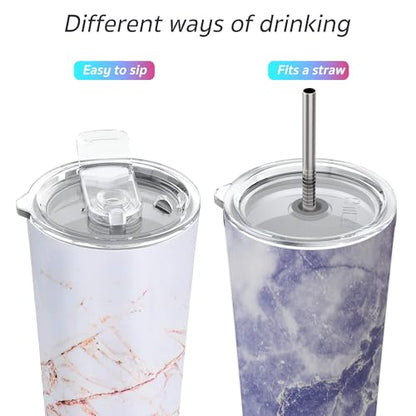 THILY Stainless Steel Vacuum Insulated Tumbler 26 oz Triple-Insulated Travel Mug with Splash-Proof Lid, for Iced Coffee and Hot Beverage, Gold Marble + Blue Marble - color: Gold Marble + Blue Marble, size: 26 Ounce (Pack of 1)