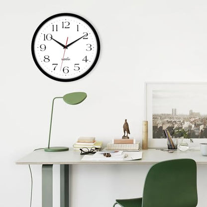 10 Inch Wall Clock, 2Pack Silent Non Ticking Battery Operated Clocks | Black Analog Clock| Living Room, Office, Classroom, Bedroom, Kitchen, Bathroom| Modern Simple Style | Easy to Read | Accurate - color: With Red Second Hand, size: 10 inches