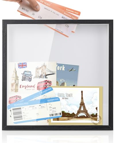Adventure Archive Box, 12 x 12 Inch Travel Box for Memories, Travel Shadow Box Frame with Slot, Adventure Box, Keepsake Display Case, Perfect for Travel Memento Display Case Travel Decor Gift (Black) - size: 12×12-black