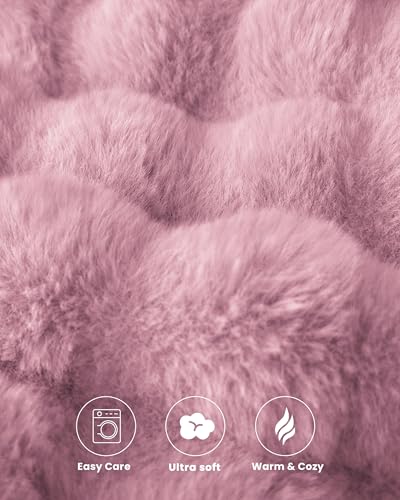 Ultra Soft Cozy Faux Fur Throw Blanket, Fuzzy Plush Thick Bubble Blanket, Oversize Luxury Fluffy Blanket for Couch, Sofa, Bedroom, and Living Room,50x60 Inches,Pink - color: Pink, size: Throw