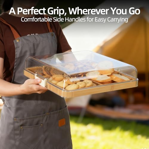 WILLKOMMEN Charcuterie Board with Lid- 5 Compartment Carbonized Bamboo Serving Tray with Locking Lid, Square Serving Platter Divided Serving Dishes for Party Cheese Snack Fruit - style: 5 Compartments-Square