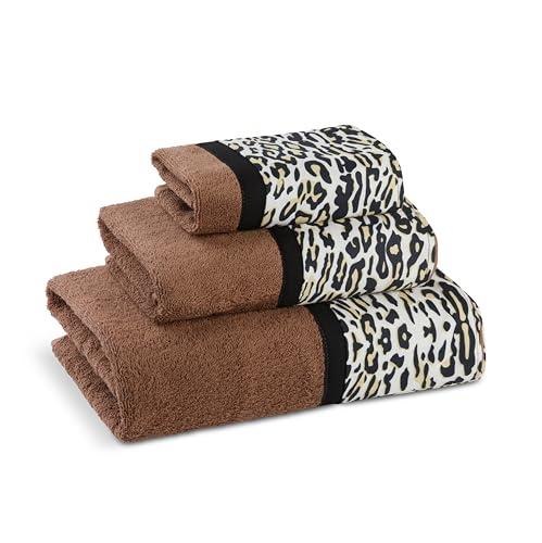 Zahari Home 3 Piece Bath Towels Set for Bathroom, Bath, Hand & Wash Cloths, Decorative Stylish Plush Cotton Washcloths - Showering, Face & Body Washing, Airbnb Essentials & Host Accessories, Safari - color: Safari