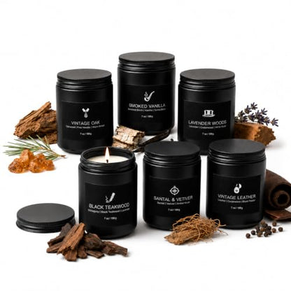 Scented Candles for Men, 6 Masculine Scents Set, 7 oz Each | 200H Burn Time, Woody Manly Gift Set, 7% Oil - size: 6 Pack - New Aroma