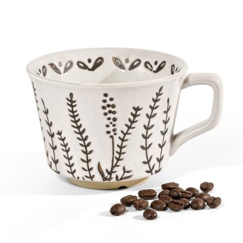 AGH Vintage Ceramic Coffee Mug with Handle, 11oz Hand Painted Flower Stoneware Tea Cup Unique Cute Ceramic Coffee Travel Mug for Tee Latte, Microwave Dishwasher Safe (Vines) - color: Vines