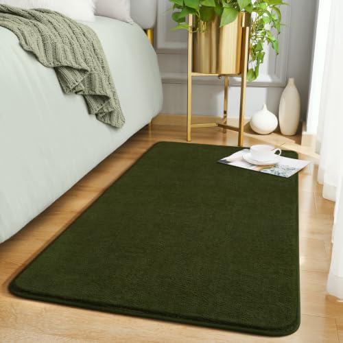 Modern Washable Runner Rugs, 2x4 Olive Green Bedroom Runner Rug | Small Area Rugs for Bedroom Living Room, Non Slip Memory Foam Rug for Hallway Entryway Kids Boys Girls Room Laundry Room - color: Olive Green, size: 2' x 4' (Runner)