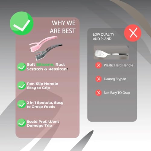 Silicone Kitchen Spatula Tong (Set of 2) – Heat Resistant 2-in-1 Grip & Flip Non-Stick Cooking Tongs for Pancakes, Fish, Eggs, and More – Kitchen Tool Set (Black + Red)