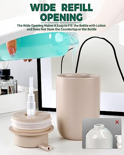 BosilunLife Lotion Pump Dispenser for Kitchen, Bathroom Countertop | Matte Khaki Soap Dispenser Bathroom Ceramic Dish Liquid Soap Dispenser (Khaki, Liquid Pump) - color: Khaki-1 Pack