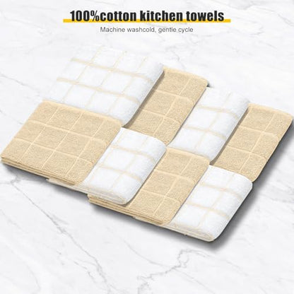 Oven Mitts Kitchen Towels Dishcloths with Pot Holders Sets 12PCS, Dish Towels Sets, Oven Gloves Pot Pads Heat Resistant 500 Degrees with Non-Slip Silicone Surface for Cooking Baking Grilling-Beige - color: Beige