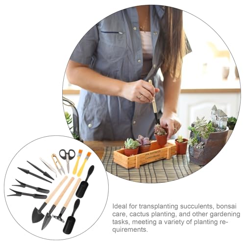 Happyyami 15pcs Mini Gardening Tool Kit for Succulents and Indoor Plants, Portable Small Transplanting and Weeding Hand Tools Set for Bonsai Cultivation and Flower Pot Care