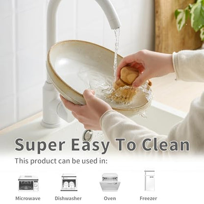 HAPPY KIT 9'' Pasta Bowls, 42oz, Stoneware Set of 4, Ivory | Large Salad Bowl, Ceramic Serving Bowls, Double Reactive Glaze, Ideal for Housewarming, Festivals, Microwave Safe - color: Ivory