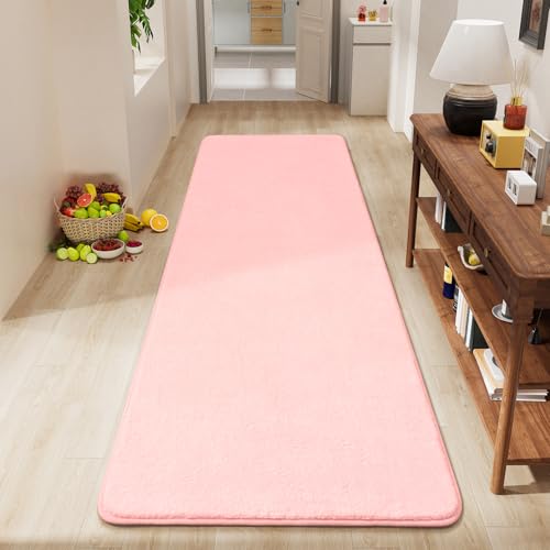 Modern Soft Hallway Runner Rug, 2x6 Feet Pink Washable Runner Rugs | Fluffy Bedroom Bedside Rugs, Indoor Non Slip Memory Foam Rug Carpet for Hallway Entrance Kitchen Living Room Decor - color: Pink, size: 2' x 6' (Runner)