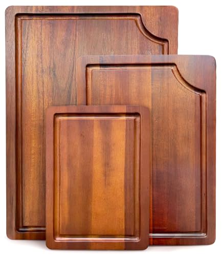 AIDEA Wood Cutting Board, Wooden Cutting Boards for Kitchen, Acacia Wood Chopping Board Set of 3 with Deep Juice Groove, for Meat, Vegetables, and Fruit - color: Brown