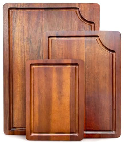 AIDEA Wood Cutting Board, Wooden Cutting Boards for Kitchen, Acacia Wood Chopping Board Set of 3 with Deep Juice Groove, for Meat, Vegetables, and Fruit - color: Brown
