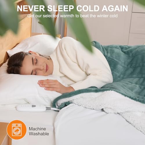 Heated Throw Blanket Electric blanket 50X60in Fluffy Sherpa Heated Blanket - color: Dusty Teal, size: Throw 50" x 60"