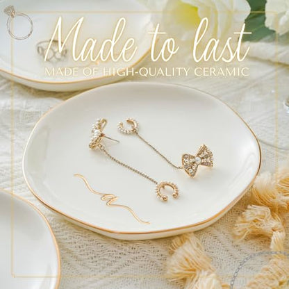 InnoBeta Jewelry Tray, Initial Ring Dish, Ceramic Trinket Dish, Letter M | 4.75-inch ceramic initial dish with a gold-tone rim organizes rings, earrings, and small jewelry on a vanity. - color: M