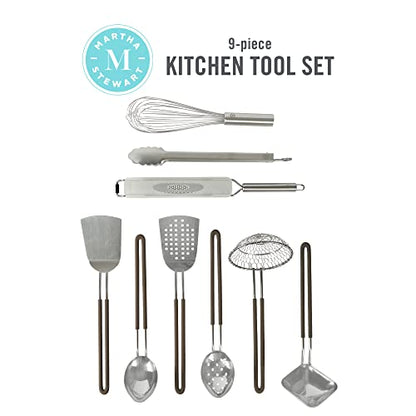 Martha Stewart 9-Piece Stainless Steel Kitchen Gadget & Tool Set – Prep and Serve Utensils, Durable & Rust-Resistant, Dishwasher Safe Cooking Accessories